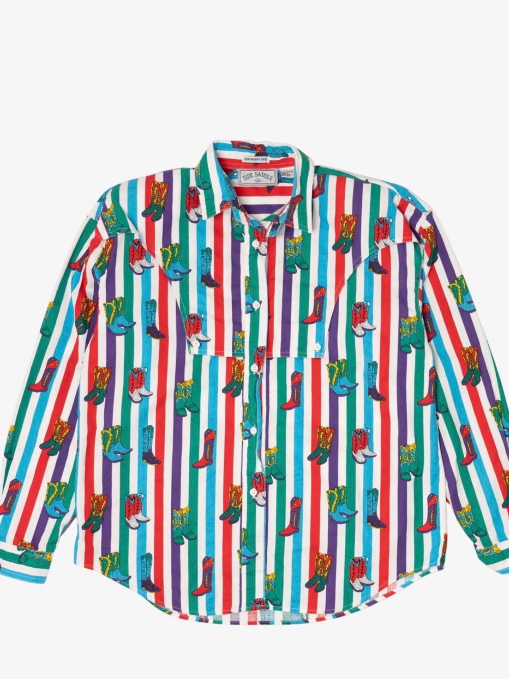 Vintage Multi-Stripe Western Boot Print Button-Up Shirt
